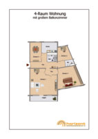 Grundriss 4-Raum-Wohnung mit großem Wohnzimmer