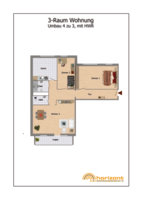 Grundriss 3-Raum-Wohnung mit HWR