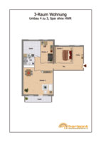 Grundriss 3-Raum-Wohnung ohne HWR